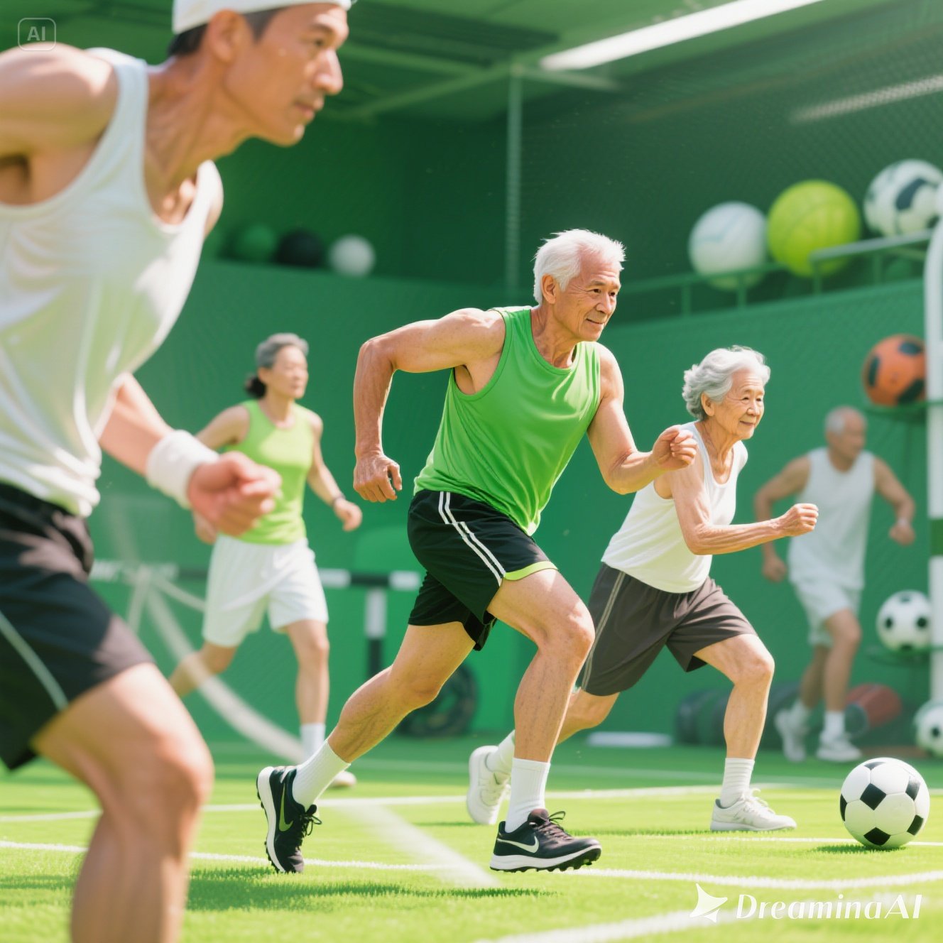 Illustration of people engaging in different sports such as running, swimming, and tennis, symbolizing the link between physical activity and longevity.