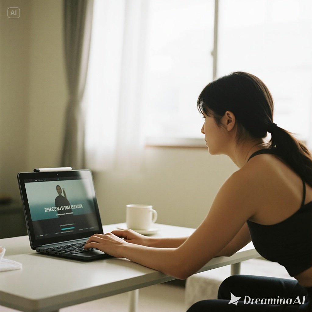 Illustration of a virtual fitness coach displayed on a smartphone guiding a person doing exercises at home.