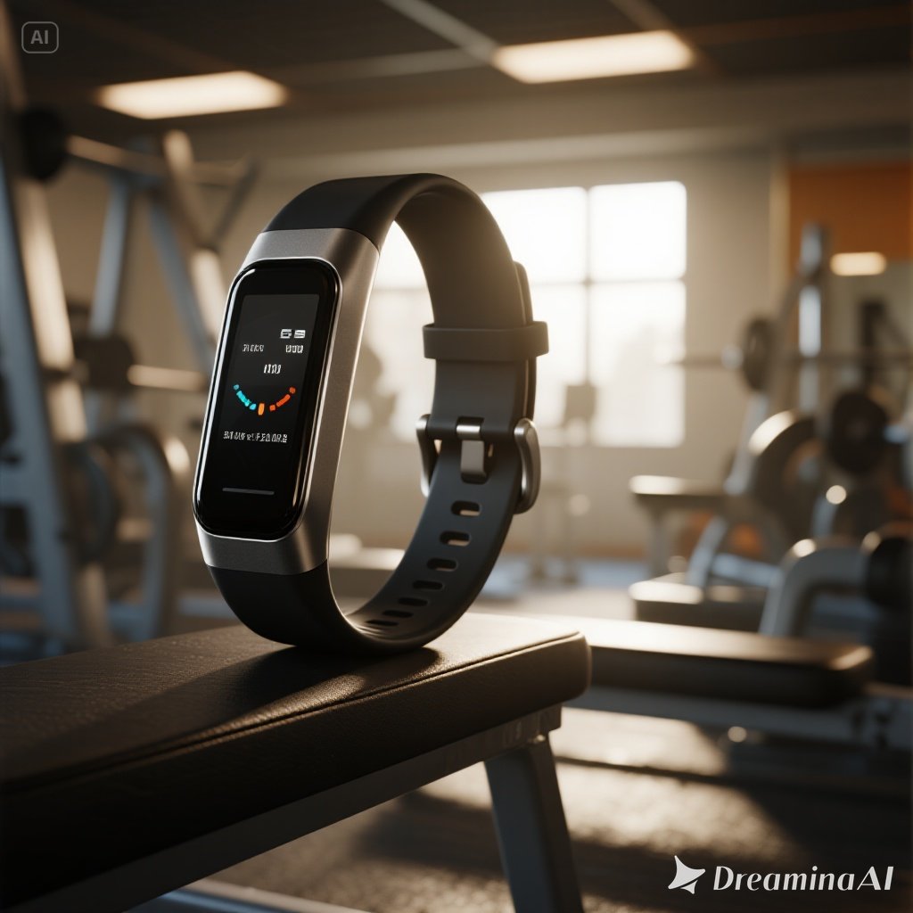 Illustration of futuristic smart wearables like smartwatches and fitness bands tracking health and exercise data.