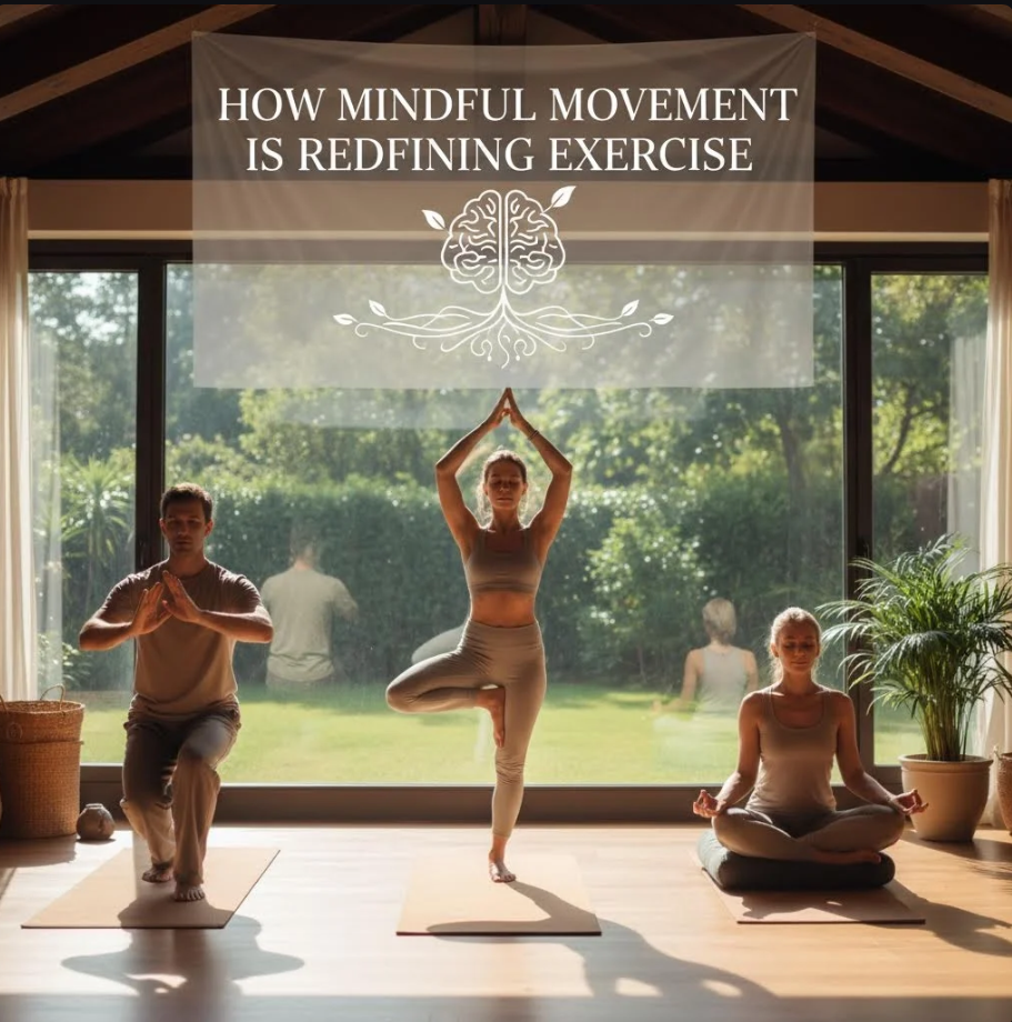 Seseorang melakukan gerakan yoga perlahan di ruangan sunyi dengan cahaya natural yang menenangkan